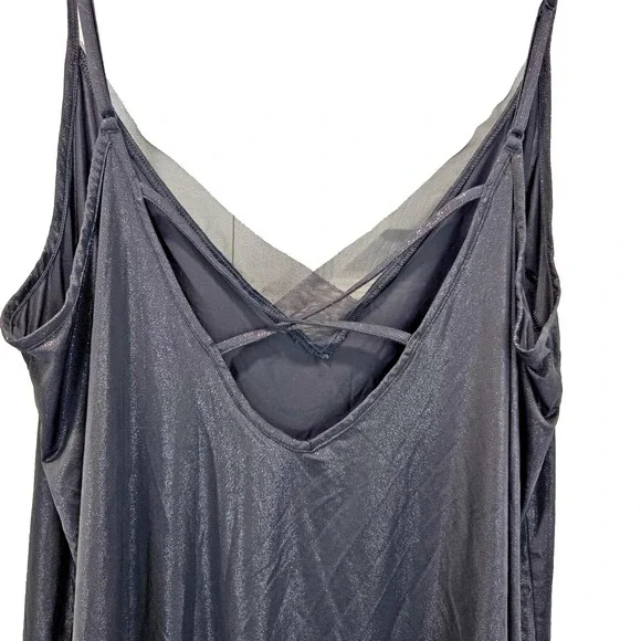 Victorias Secret Metallic Mesh V‎ Neck Cami Tank Top Womens L Silver Glamorous - Picture 11 of 11